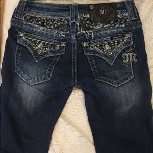 Miss Me 27 JE6063P3 dark capris stud/leather/bling